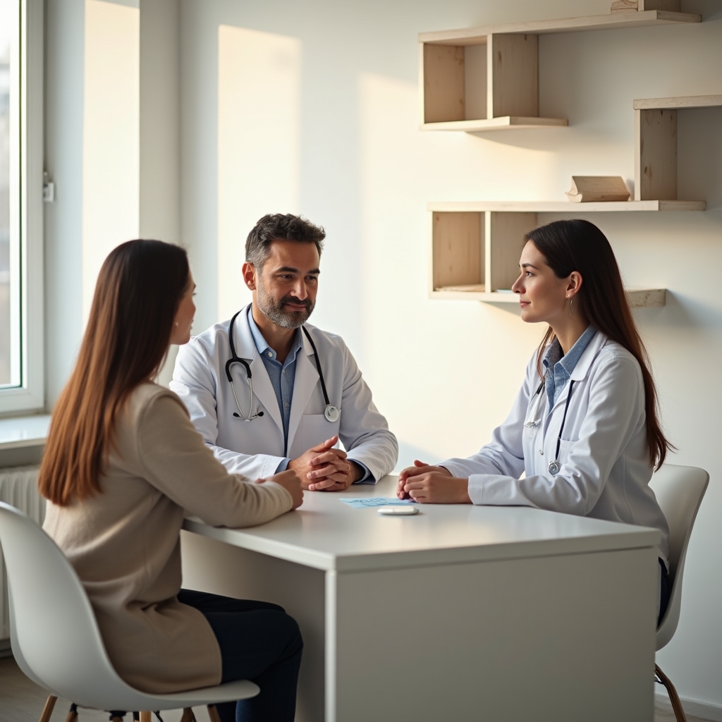 Doctor and patient in consultation at a Romanian family medicine clinic