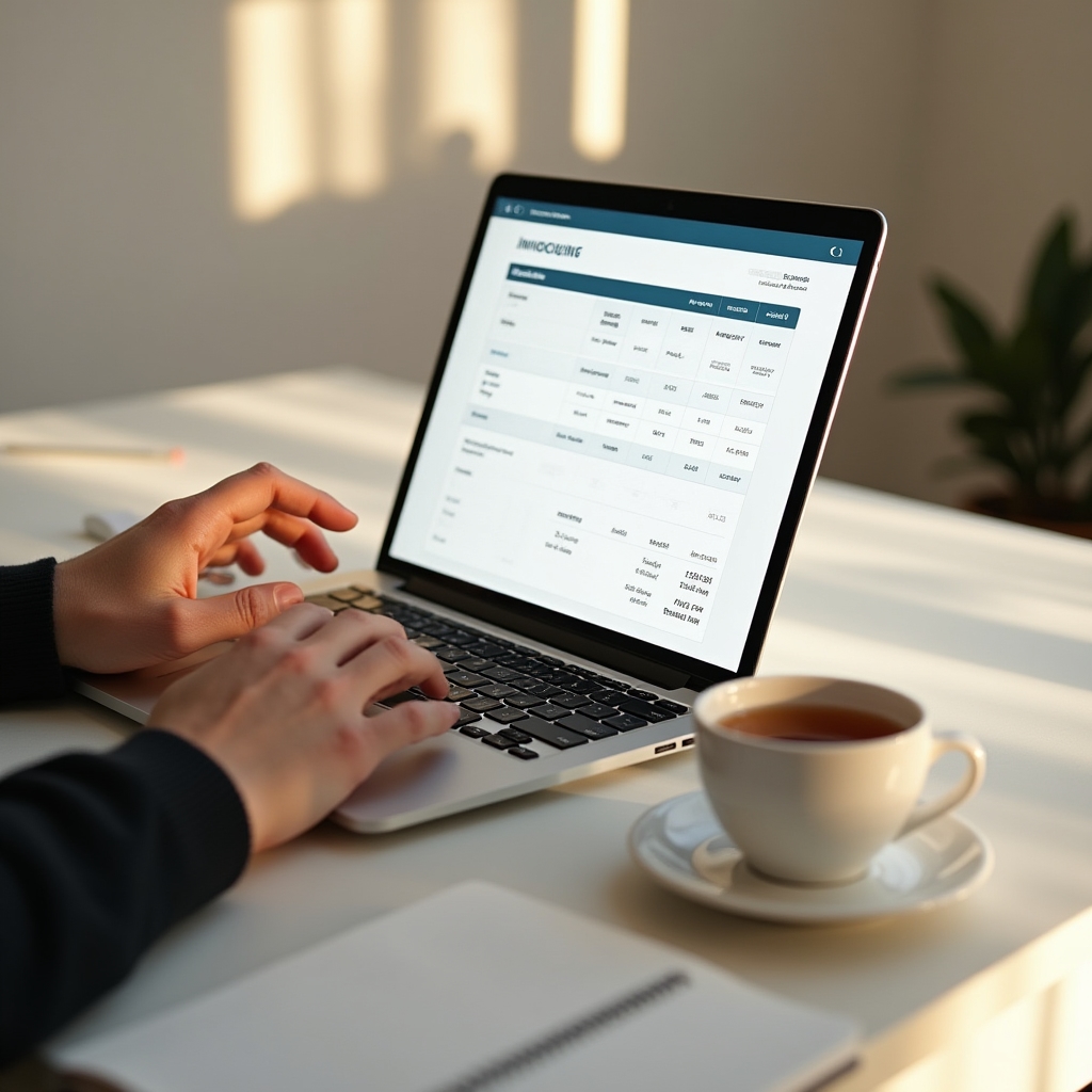 Freelancer working on invoicing software at a minimalist home desk