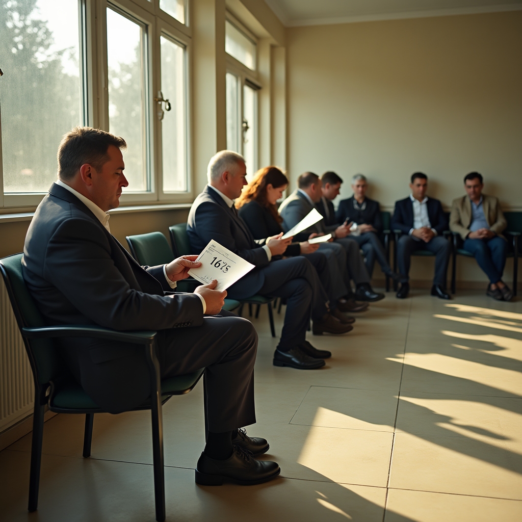 People waiting in a queue at a local Romanian tax administration office